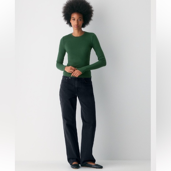 Aritzia TNA HomeStretch Ribbed Cotton Crewneck Long Sleeve Shirt Scarab Green - Picture 3 of 10